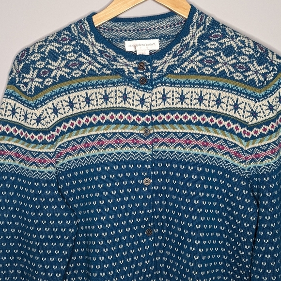 Christopher & Banks Fair Isle Cardigan Sweater Size Large - Picture 4 of 5